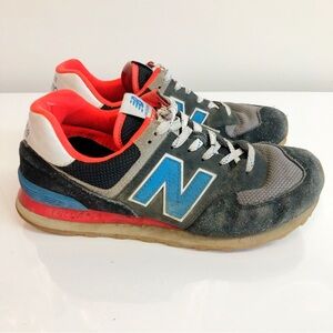 New Balance 574 Sneakers Gray Red & Blue. US Men 7. US Women 8.5.